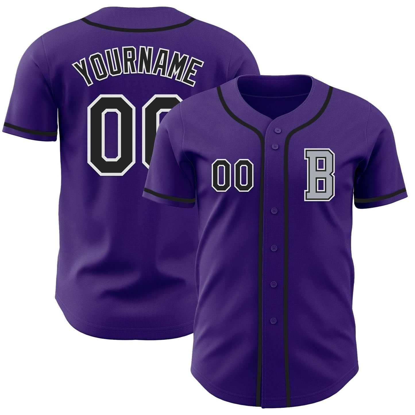 Custom Purple Black-Gray Authentic Baseball Jersey baseball jersey product view 1