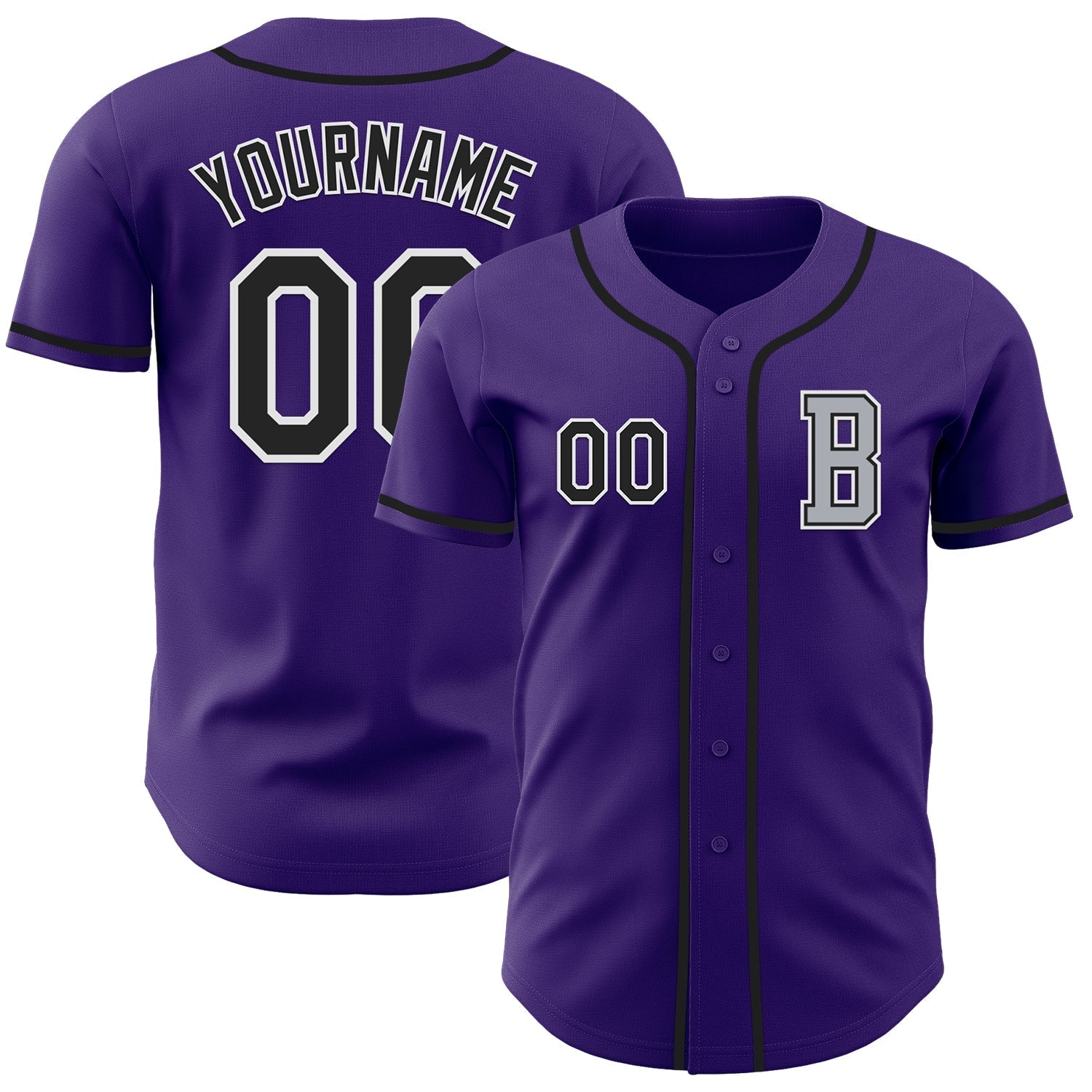 Custom Purple Black-Gray Authentic Baseball Jersey baseball jersey product view 1