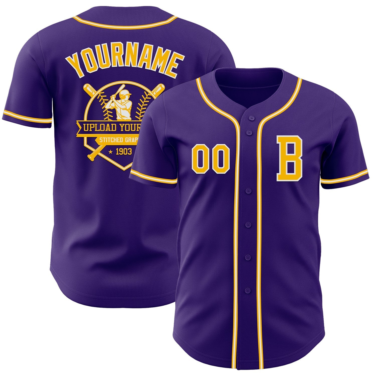 Custom Purple Gold-White Authentic Baseball Jersey baseball jersey product view 5