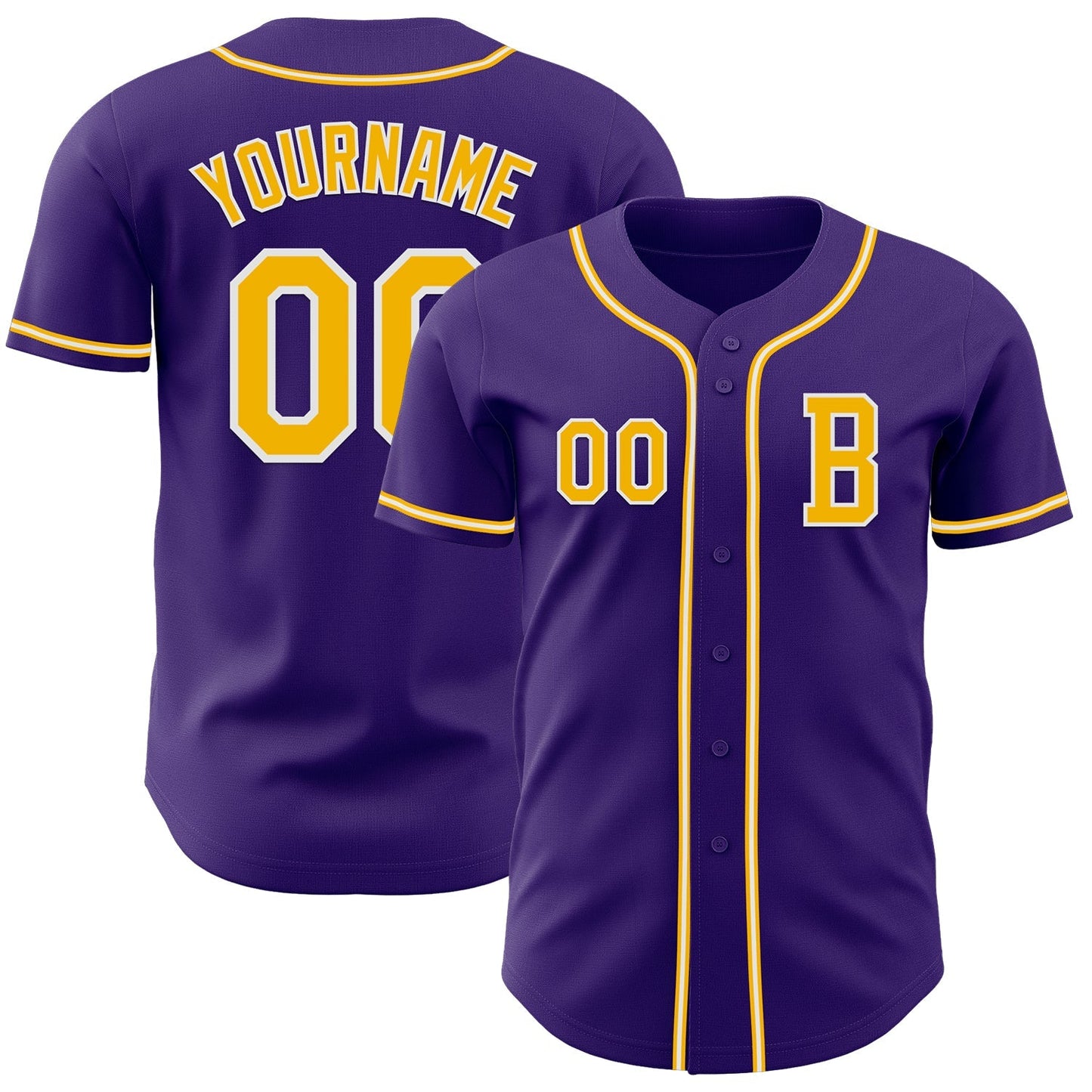 Custom Purple Gold-White Authentic Baseball Jersey baseball jersey product view 1