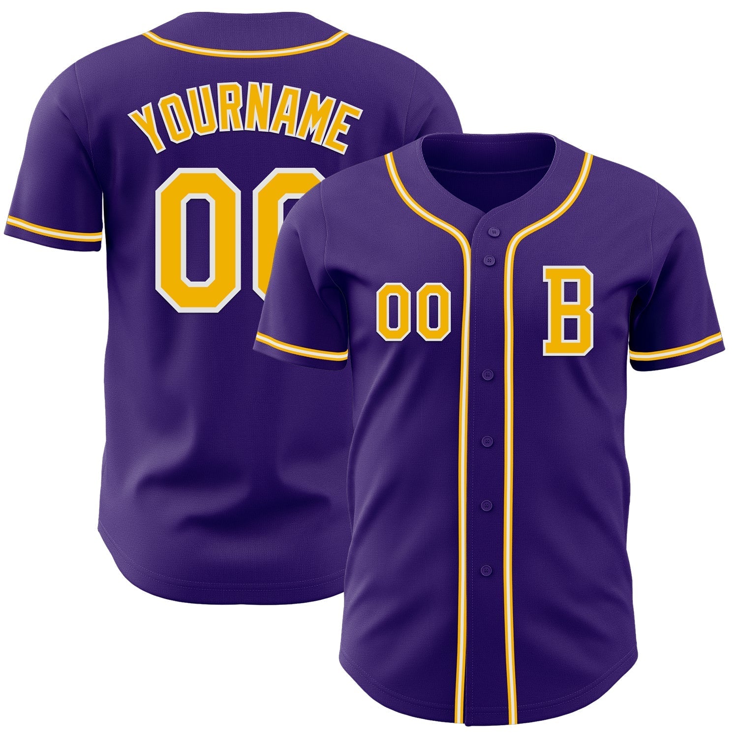 Custom Purple Gold-White Authentic Baseball Jersey baseball jersey product view 1