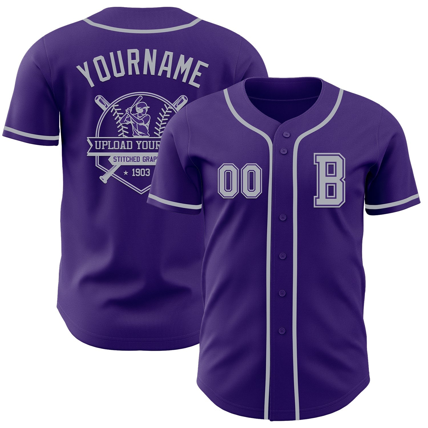 Custom Purple Gray Authentic Baseball Jersey baseball jersey product view 5