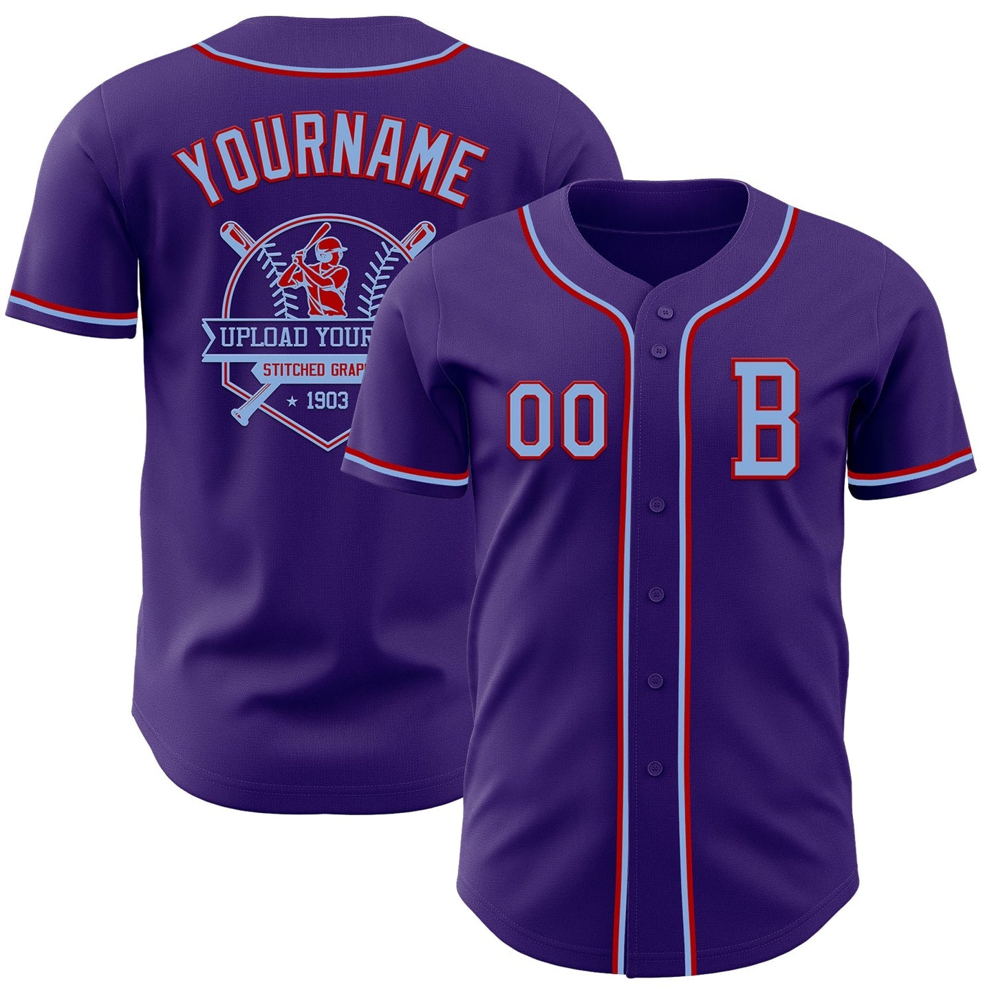 Custom Purple Light Blue-Red Authentic Baseball Jersey baseball jersey product view 5