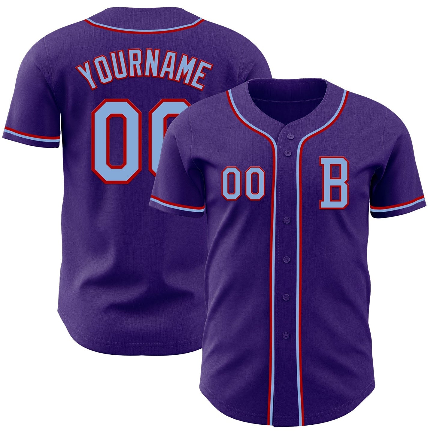 Custom Purple Light Blue-Red Authentic Baseball Jersey baseball jersey product view 1