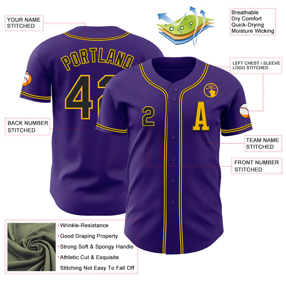 Custom Purple Black-Gold Authentic Baseball Jersey baseball jersey product view 2
