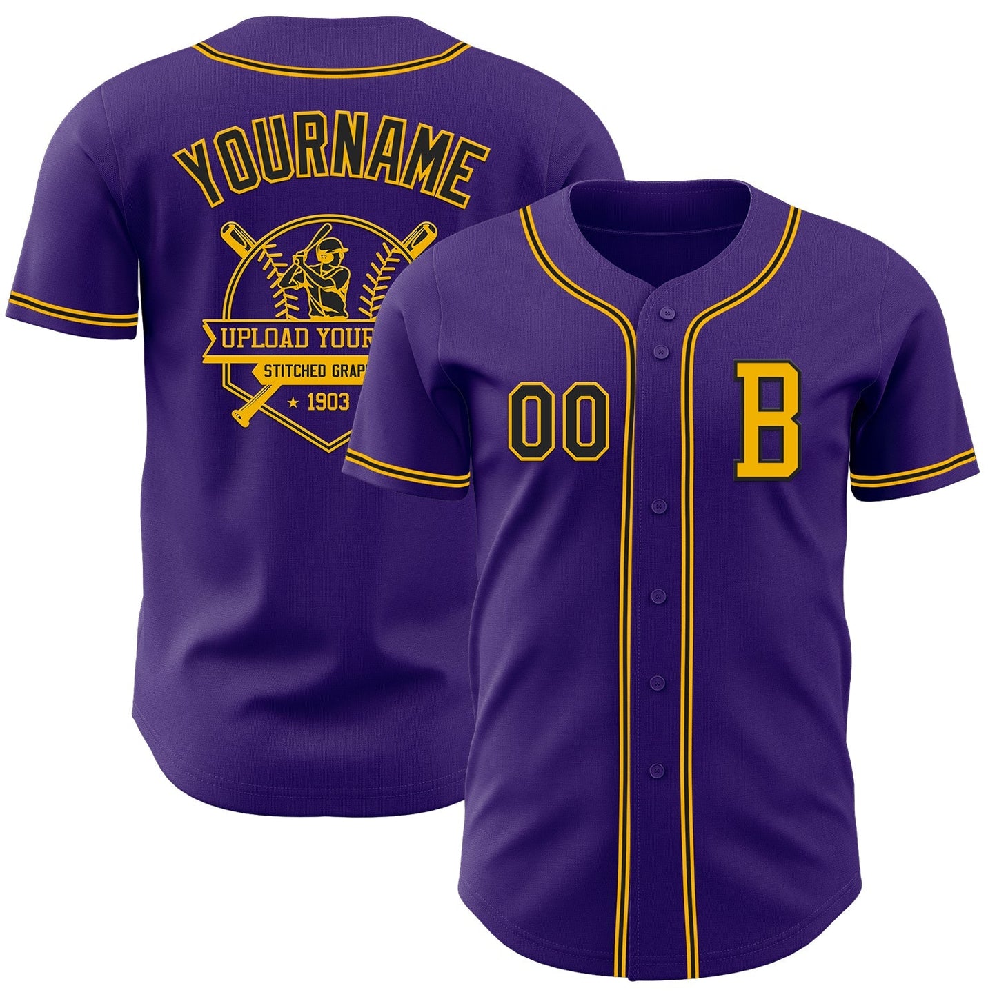 Custom Purple Black-Gold Authentic Baseball Jersey baseball jersey product view 5