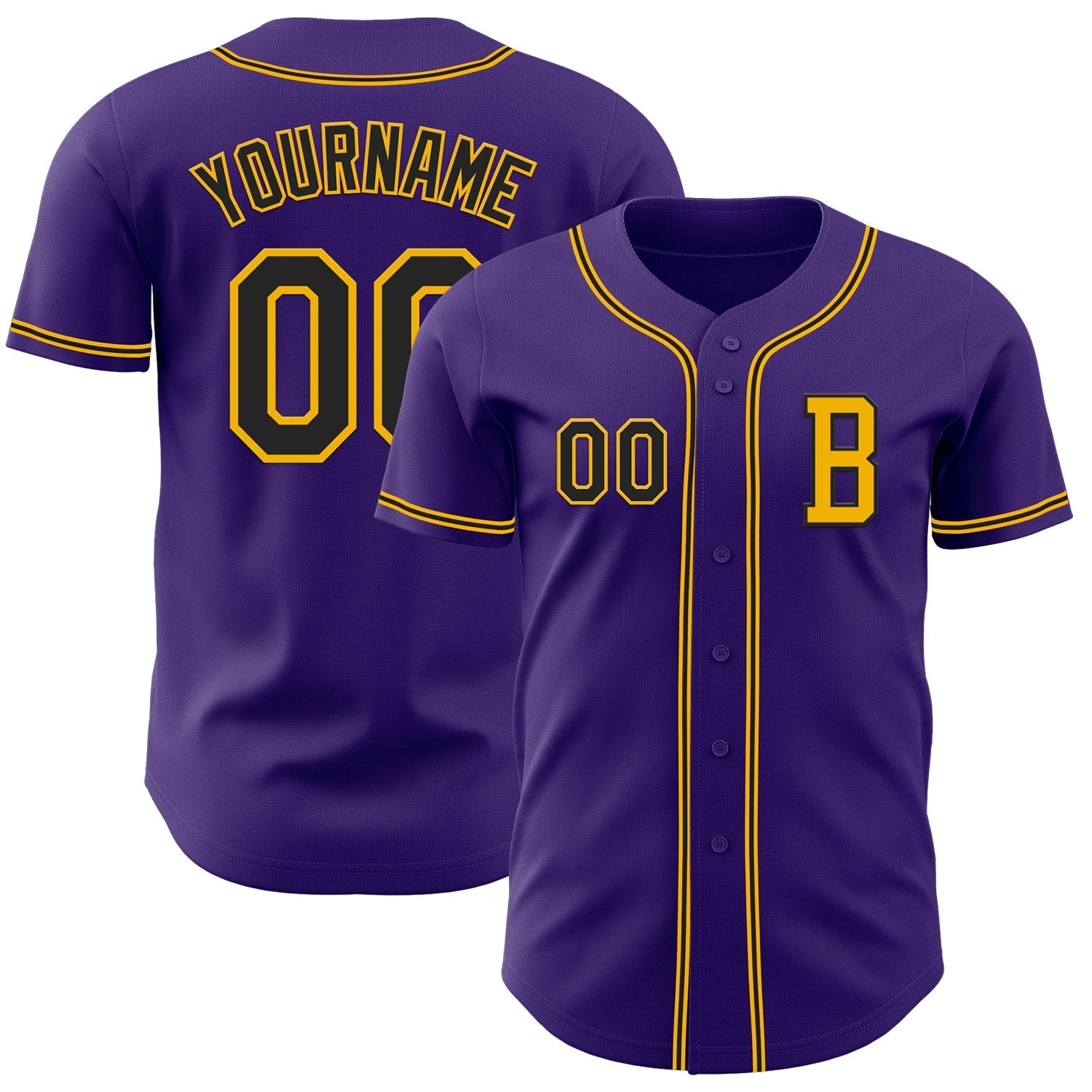 Custom Purple Black-Gold Authentic Baseball Jersey baseball jersey product view 1