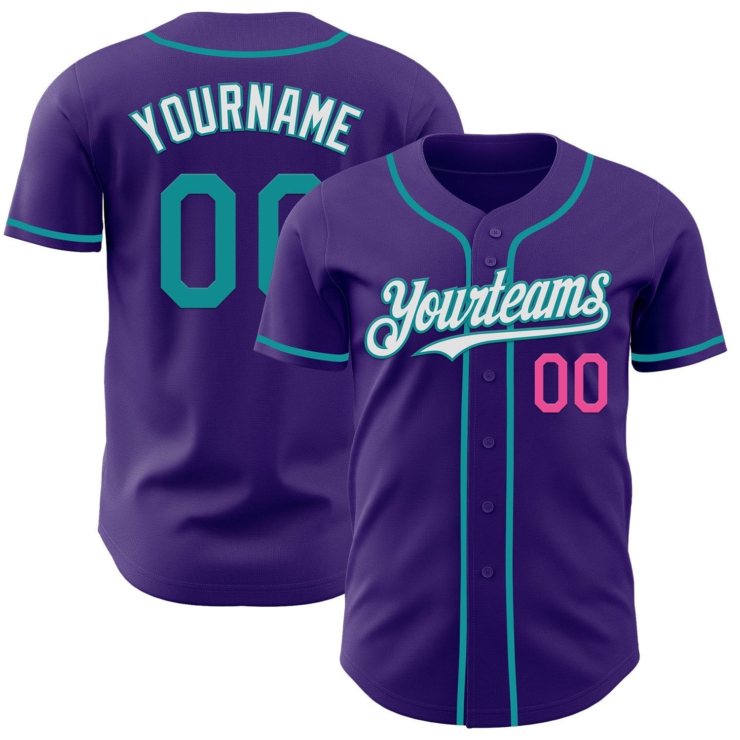 Custom Purple Teal Pink-White Authentic Baseball Jersey baseball jersey product view 1
