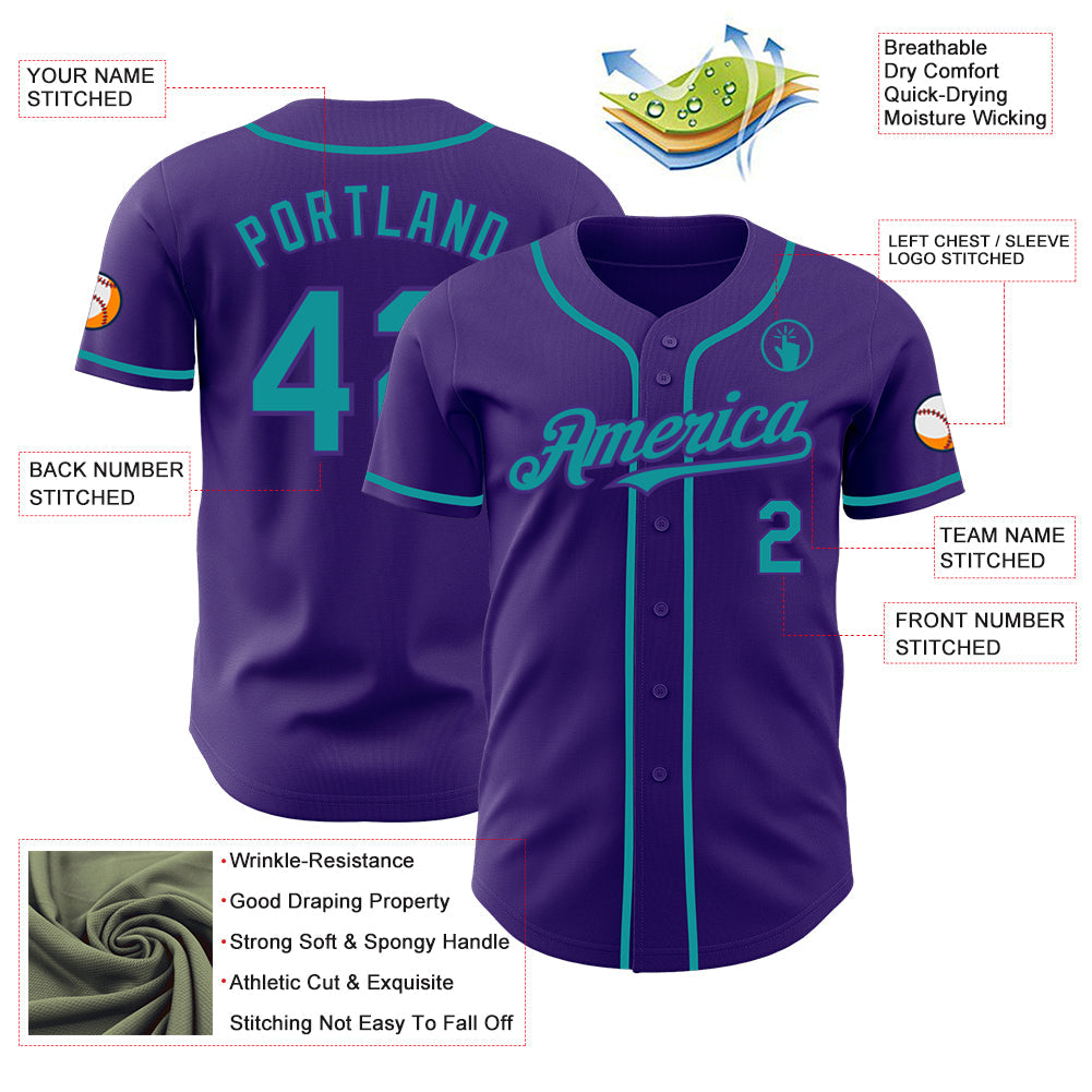 Custom Purple Teal Authentic Baseball Jersey baseball jersey product view 3