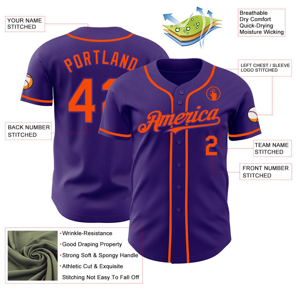 Custom Purple Orange Authentic Baseball Jersey baseball jersey product view 3