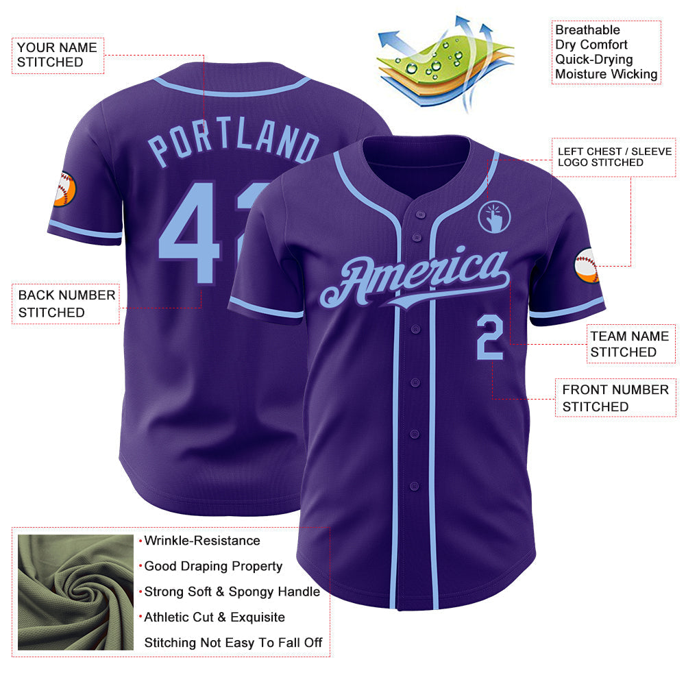 Custom Purple Light Blue Authentic Baseball Jersey baseball jersey product view 3