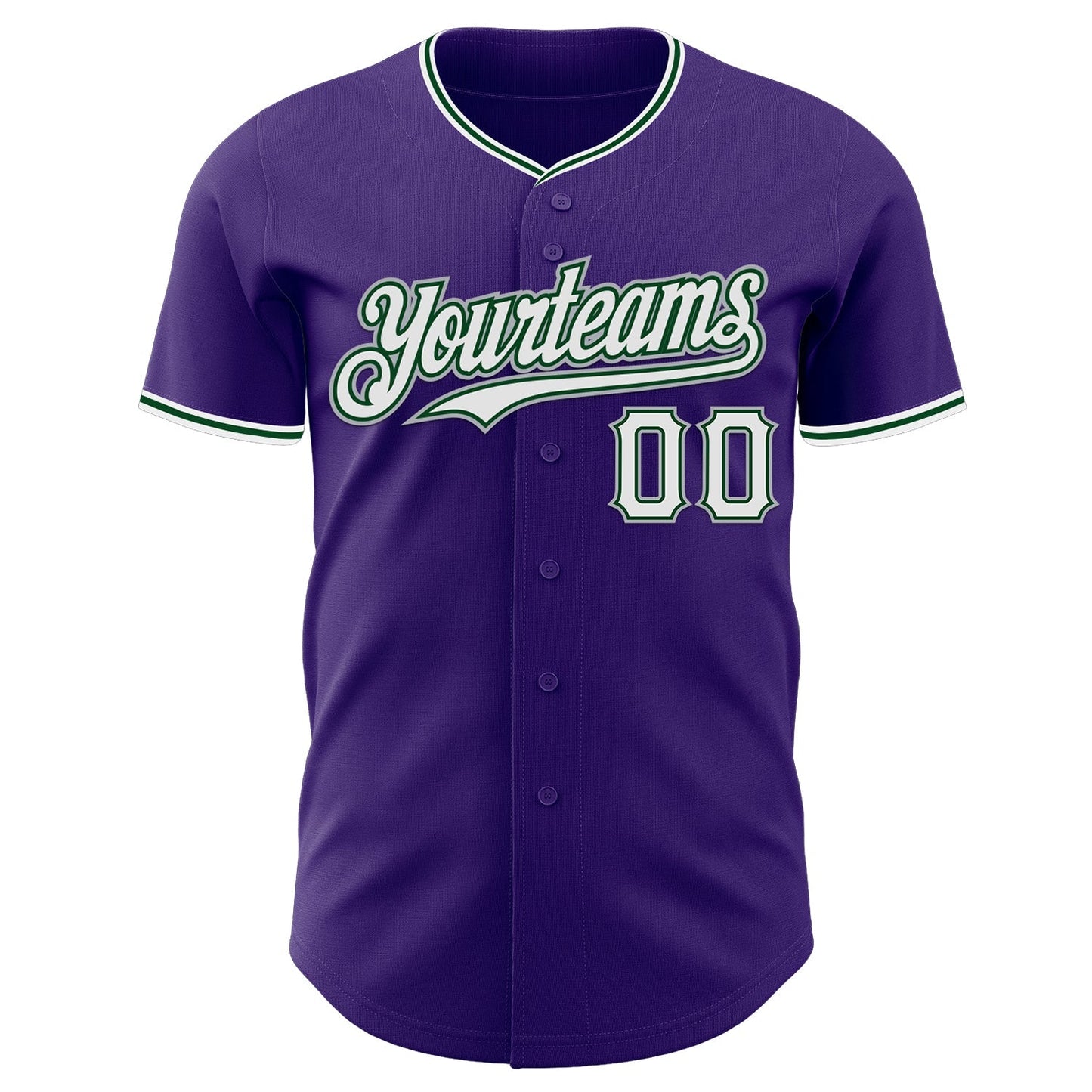 Custom Purple White Green-Gray Authentic Baseball Jersey baseball jersey product view 2