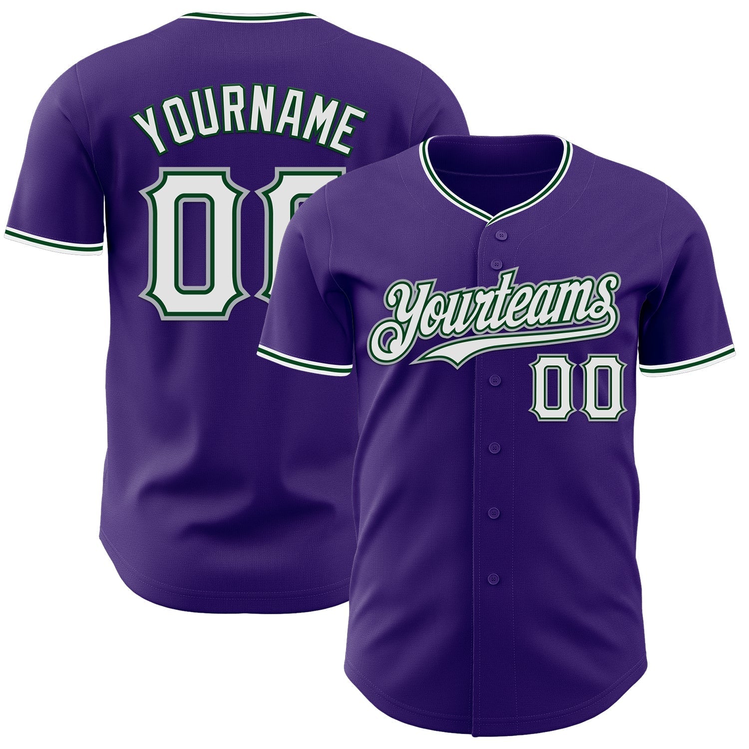 Custom Purple White Green-Gray Authentic Baseball Jersey baseball jersey product view 1