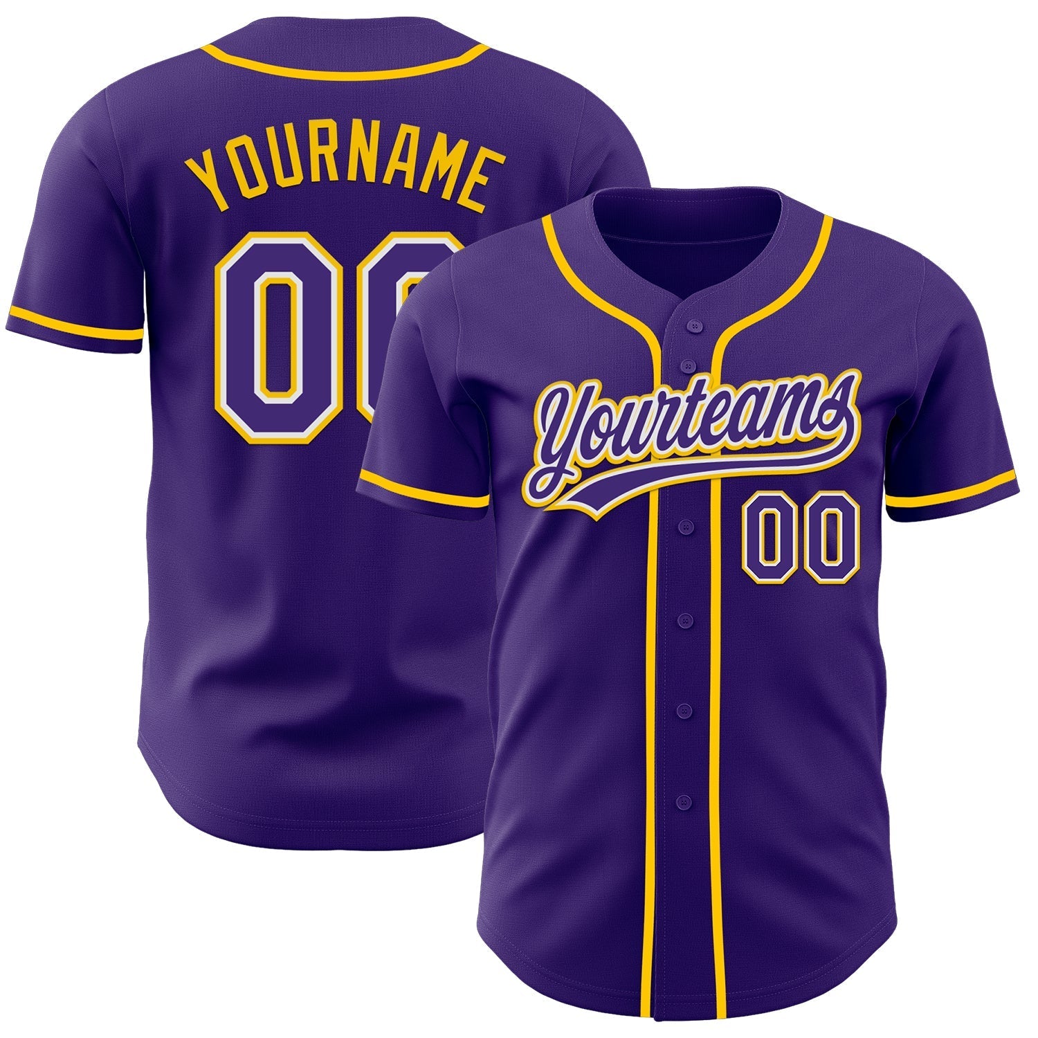 Custom Purple White-Yellow Authentic Baseball Jersey baseball jersey product view 1