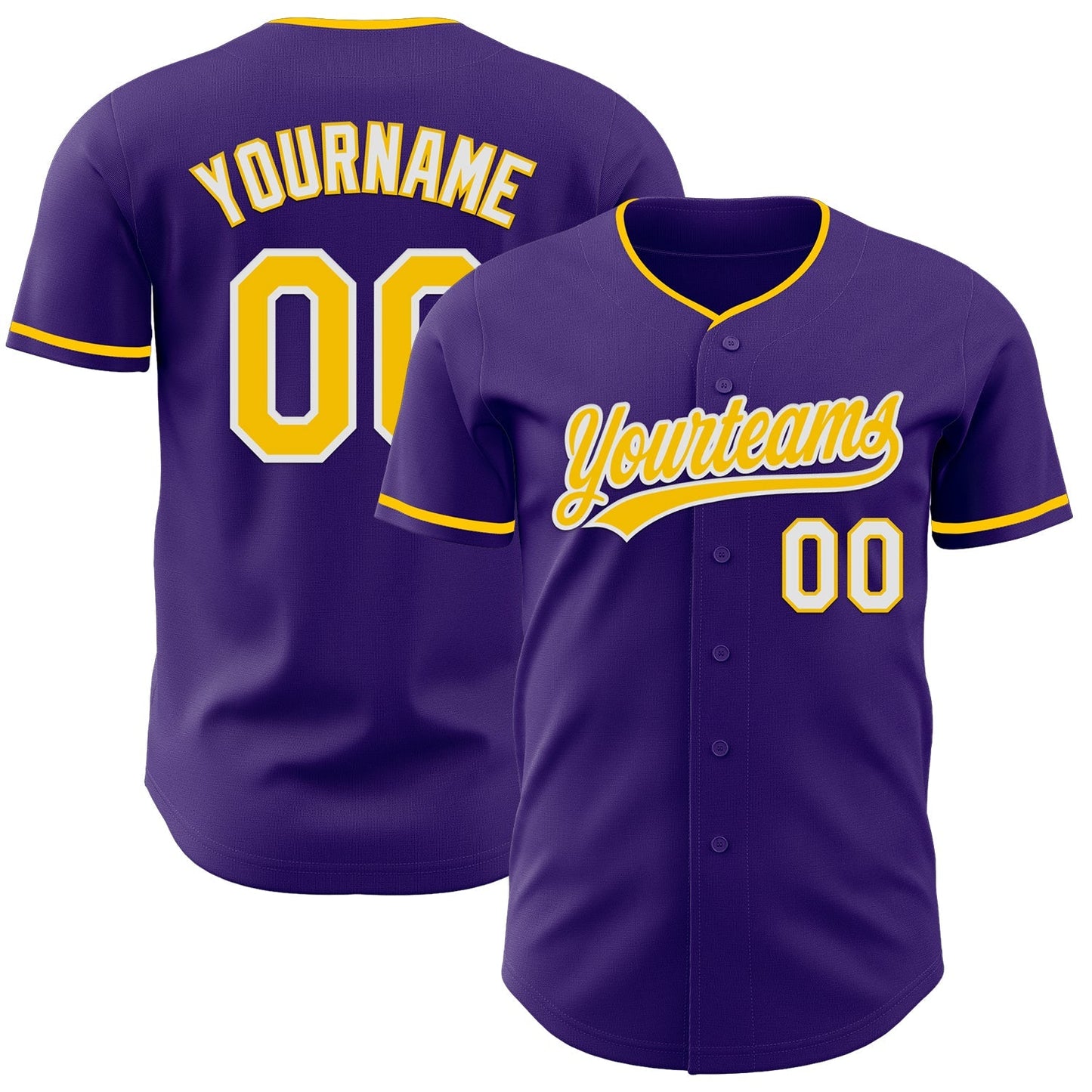 Custom Purple Yellow-White Authentic Baseball Jersey baseball jersey product view 1