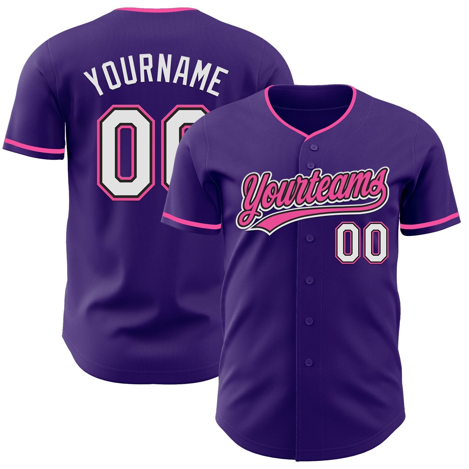 Custom Purple White Black-Pink Authentic Baseball Jersey baseball jersey product view 1