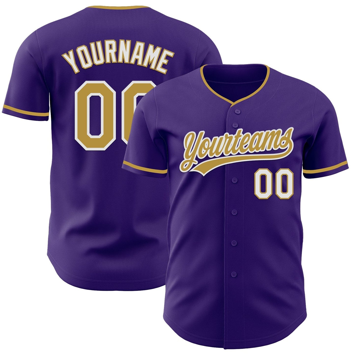 Custom Purple Old Gold-White Authentic Baseball Jersey baseball jersey product view 1