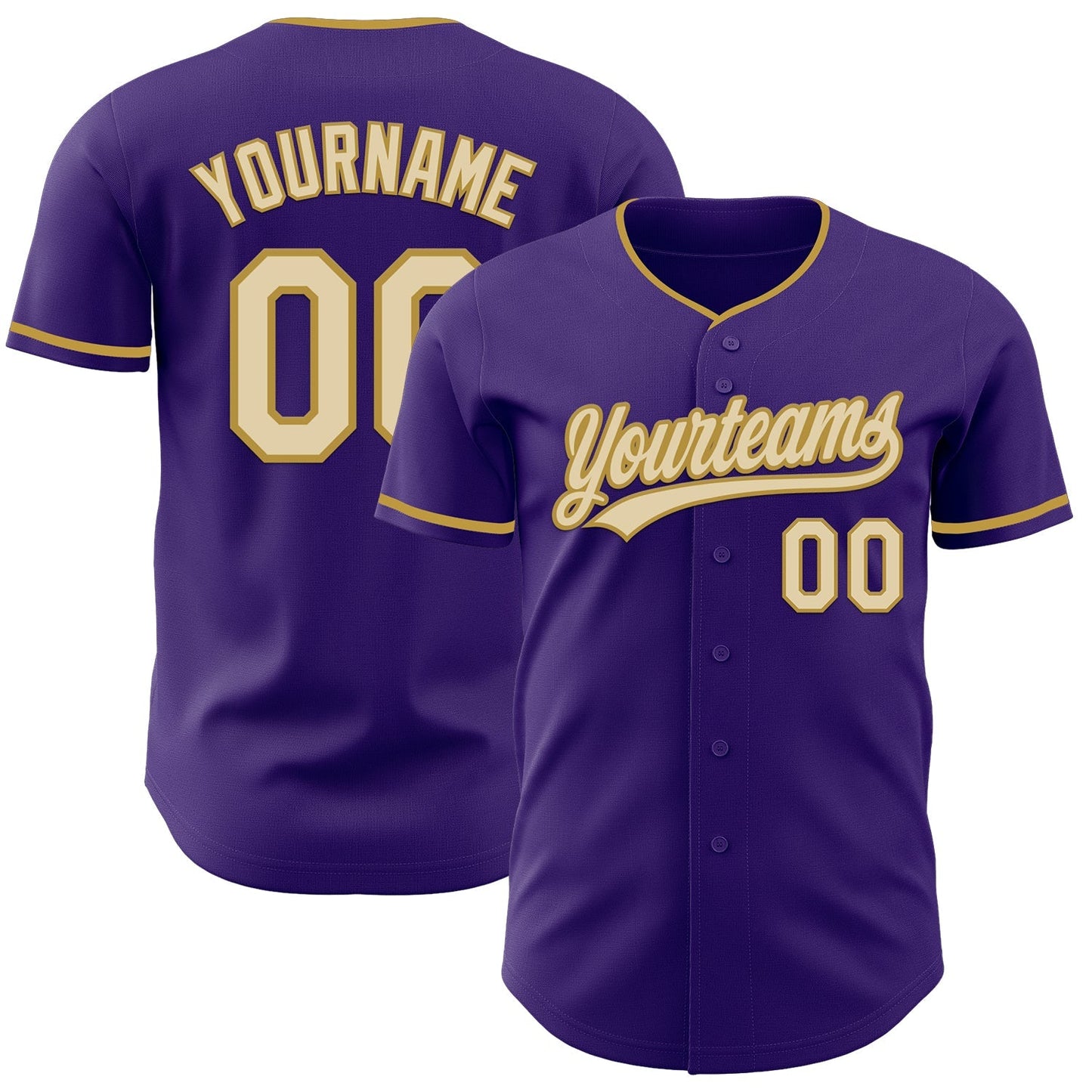 Custom Purple Cream-Old Gold Authentic Baseball Jersey baseball jersey product view 1