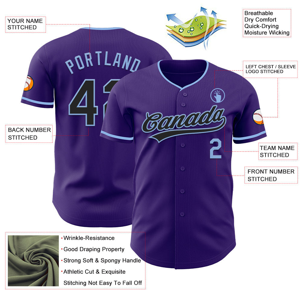 Custom Purple Black-Light Blue Authentic Baseball Jersey baseball jersey product view 3