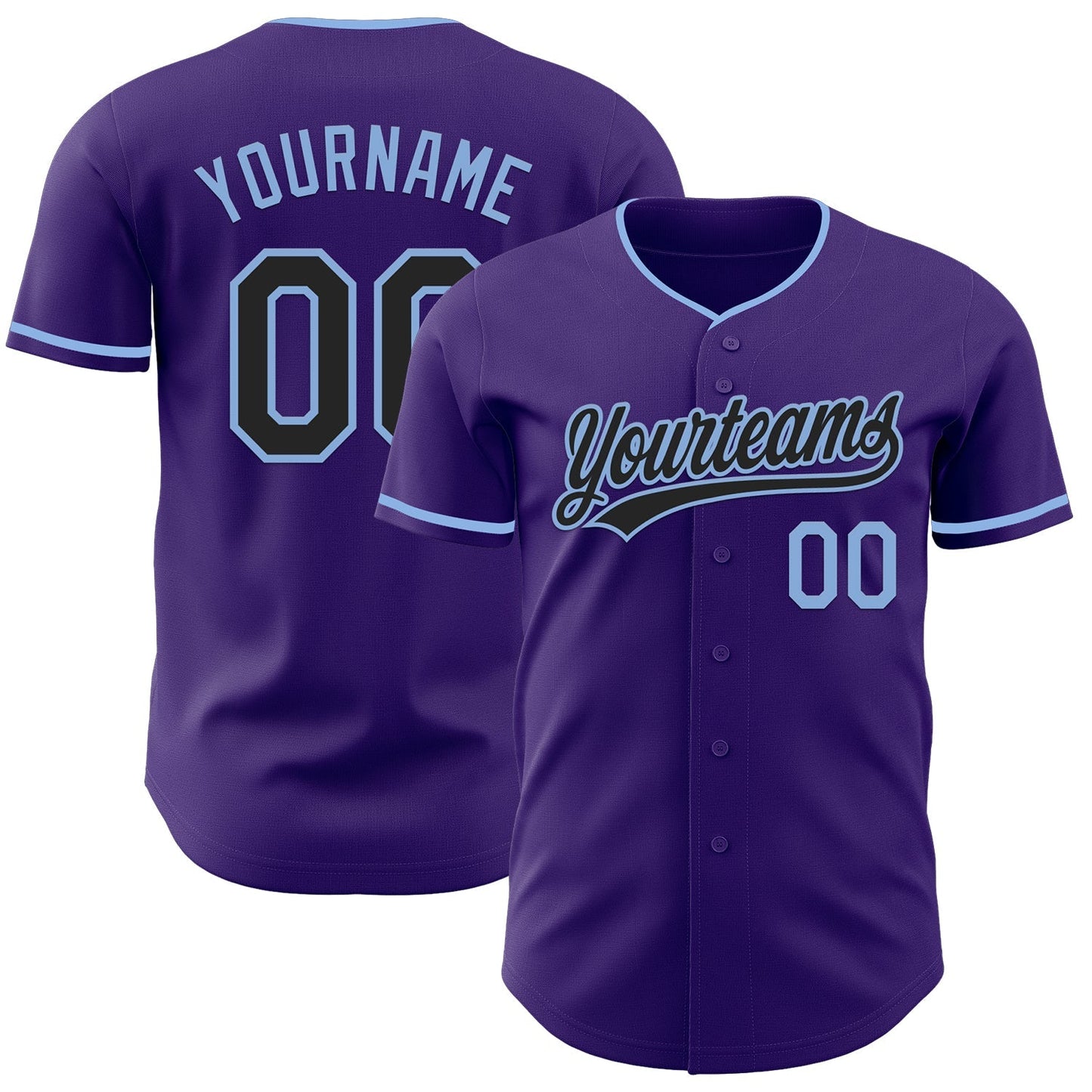 Custom Purple Black-Light Blue Authentic Baseball Jersey baseball jersey product view 1