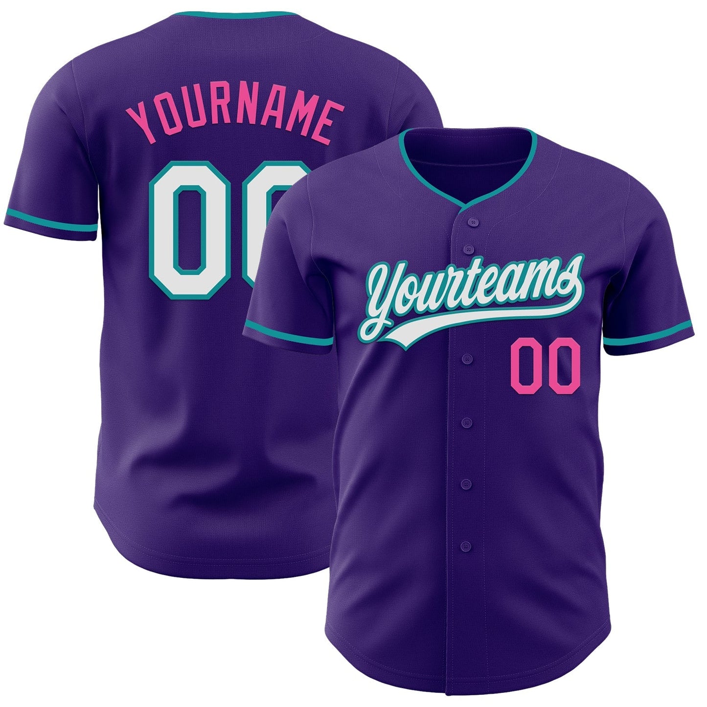 Custom Purple White Teal-Pink Authentic Baseball Jersey baseball jersey product view 1