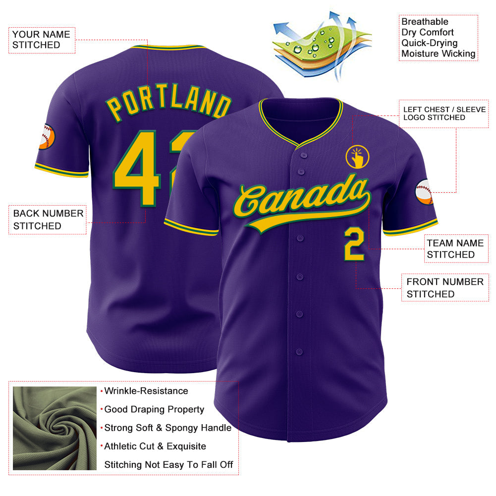 Custom Purple Yellow-Kelly Green Authentic Baseball Jersey baseball jersey product view 3