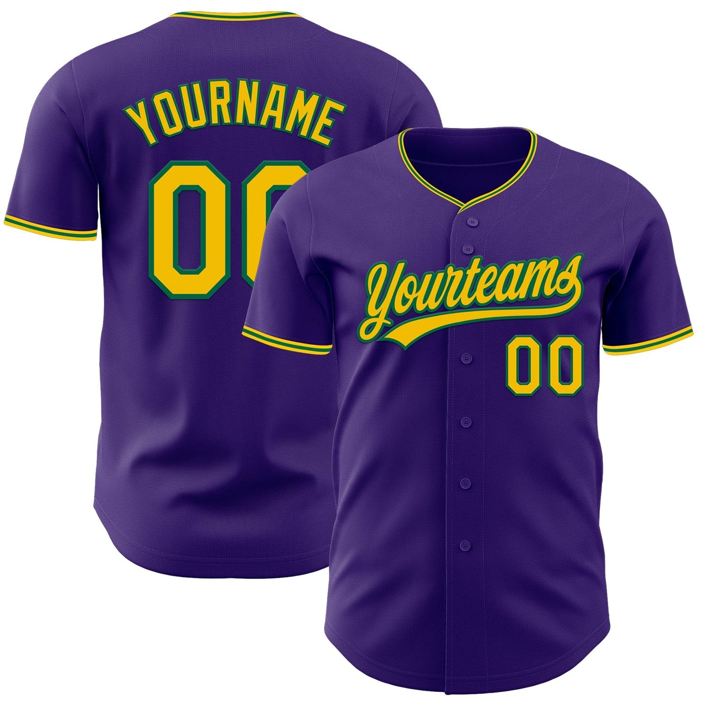 Custom Purple Yellow-Kelly Green Authentic Baseball Jersey baseball jersey product view 1