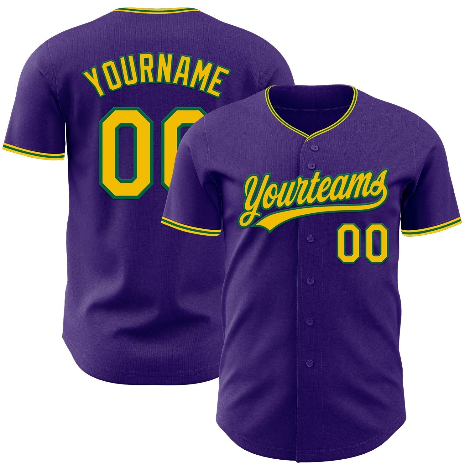 Custom Purple Yellow-Kelly Green Authentic Baseball Jersey baseball jersey product view 1