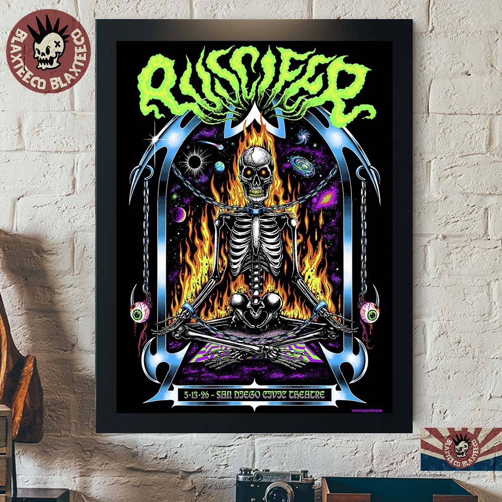 Puscifer San Diego 2026 Gig Poster At San Diego Civic Theatre On May 13 2026 Flaming Skeleton Art Home Decor Poster Canvas - T-Shirt, Sweatshirt, Hoodie