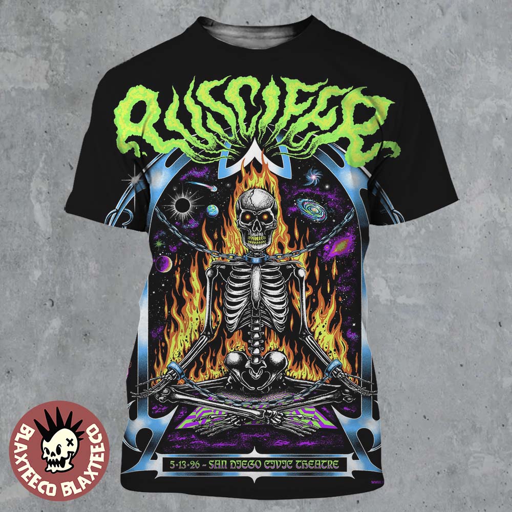 Puscifer San Diego 2026 Gig Poster At San Diego Civic Theatre On May 13 2026 Flaming Skull Art All Over Print Shirt - T-Shirt, Sweatshirt, Hoodie