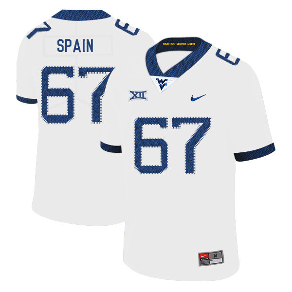 Quinton Spain 67 White College Football Jersey football jersey product view 1