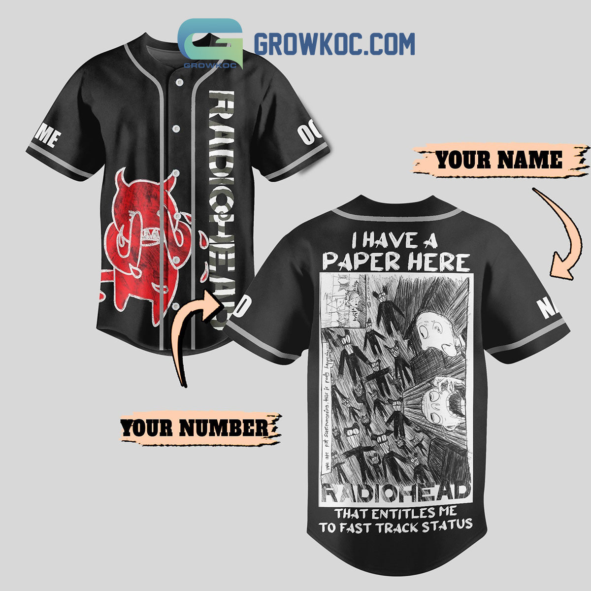 Radiohead Fast Track Status Personalized Baseball Jersey baseball jersey product view 1