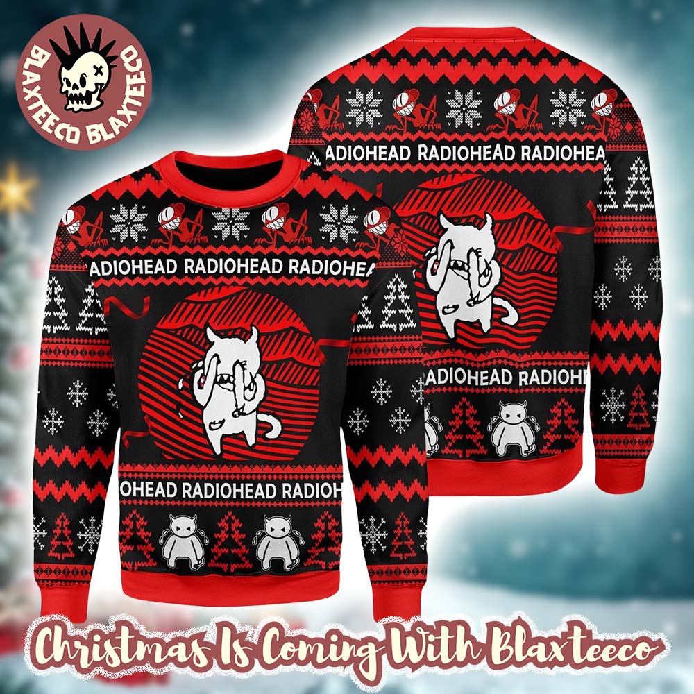 Radiohead Holiday Crying Minotaur Knitted Black And Red Ugly Christmas Sweater Unisex T-shirt, Sweatshirt, Hoodie, Long Sleeve Tee - T-Shirt, Sweatshirt, Hoodie