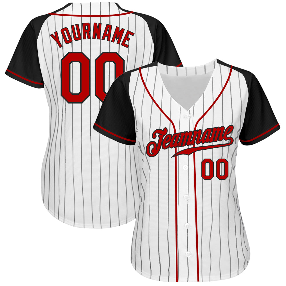 Custom White Black Pinstripe Red-Black Authentic Raglan Sleeves Baseball Jersey baseball jersey product view 2