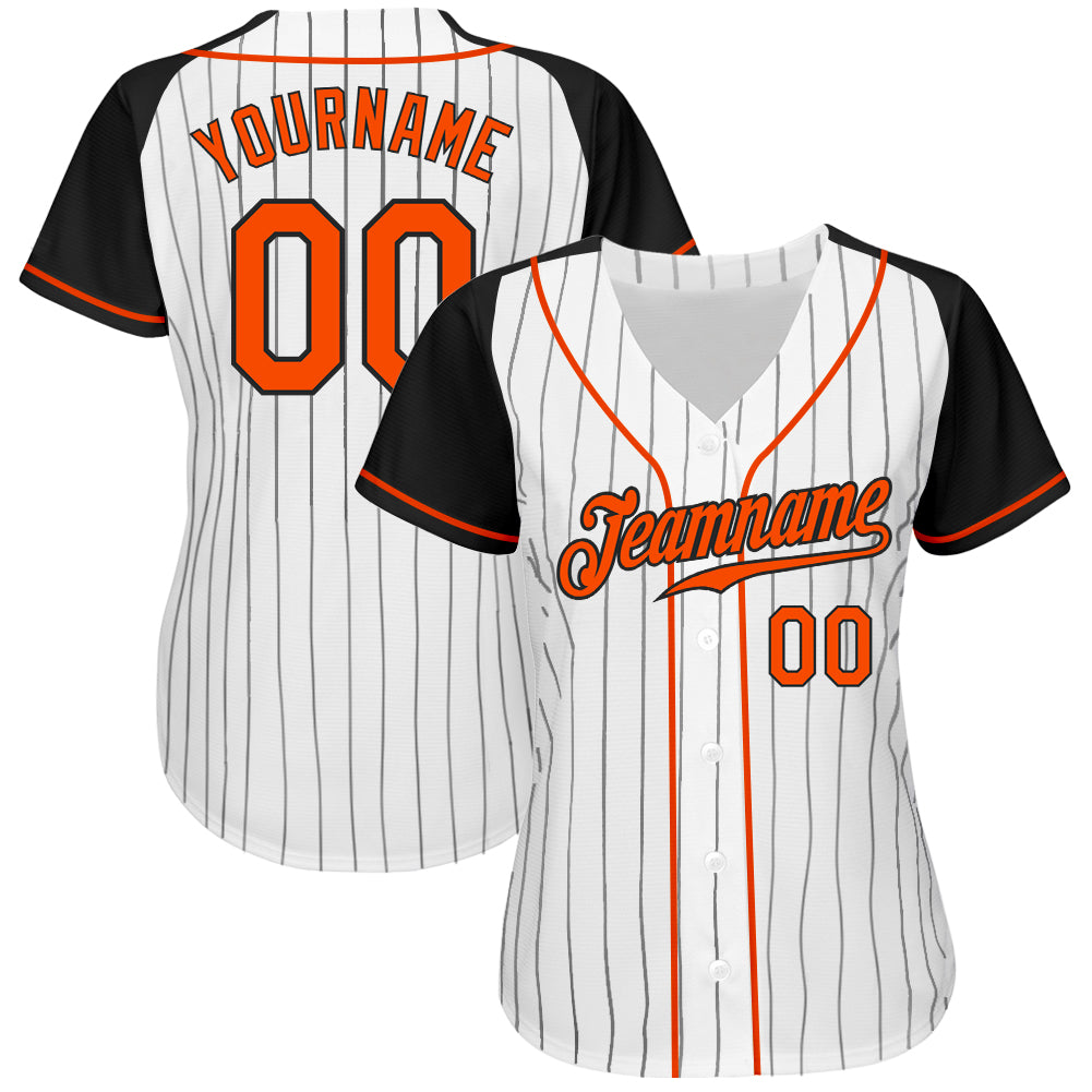 Custom White Black Pinstripe Orange-Black Authentic Raglan Sleeves Baseball Jersey baseball jersey product view 3