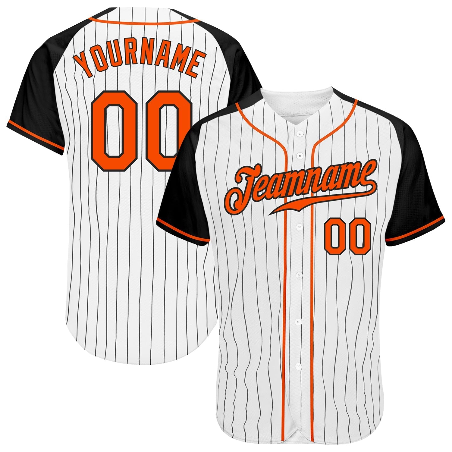 Custom White Black Pinstripe Orange-Black Authentic Raglan Sleeves Baseball Jersey baseball jersey product view 1