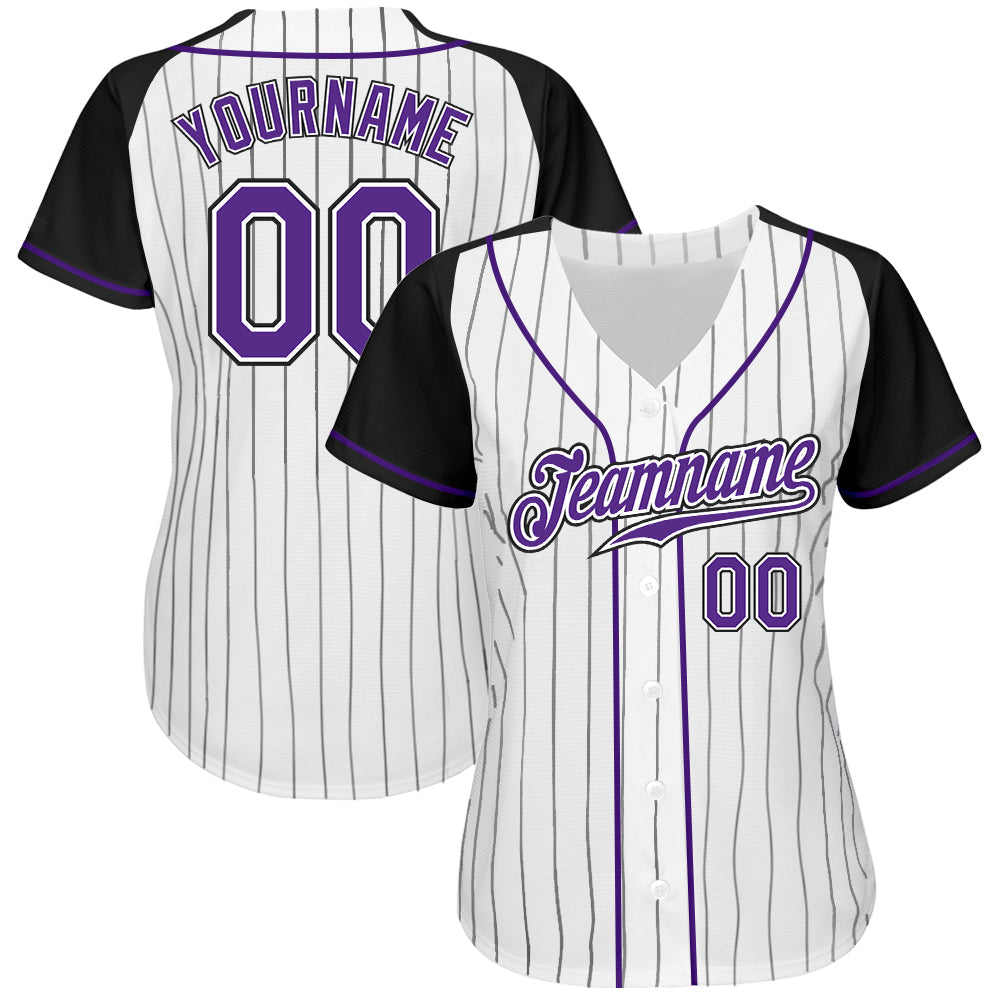 Custom White Black Pinstripe Purple-Black Authentic Raglan Sleeves Baseball Jersey baseball jersey product view 2