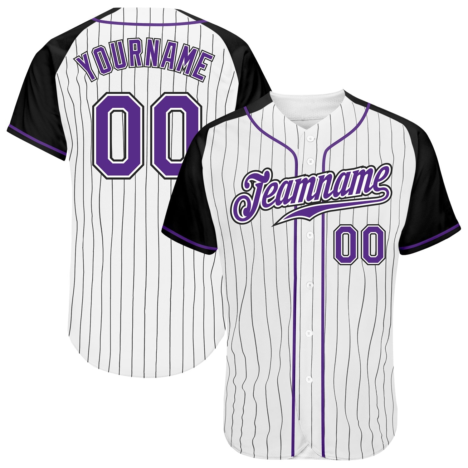 Custom White Black Pinstripe Purple-Black Authentic Raglan Sleeves Baseball Jersey baseball jersey product view 1