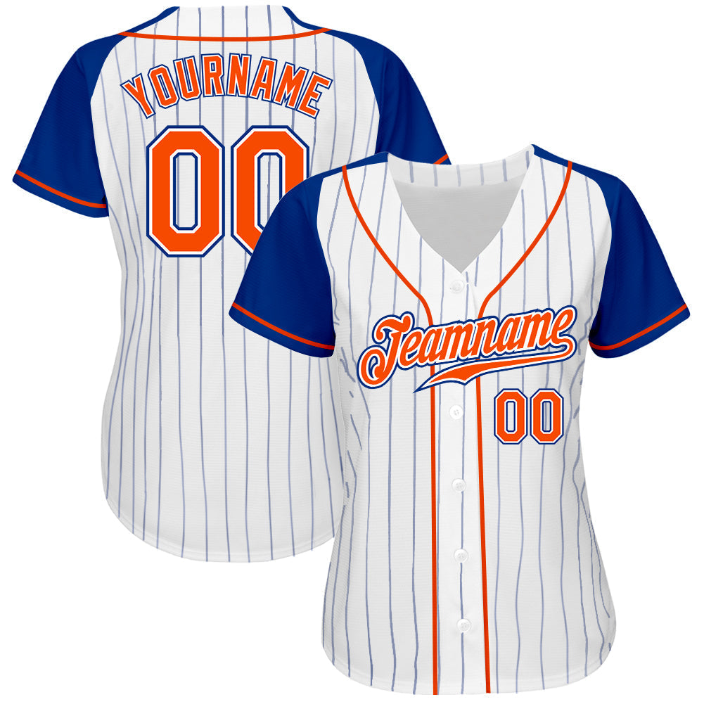 Custom White Royal Pinstripe Orange-Royal Authentic Raglan Sleeves Baseball Jersey baseball jersey product view 2