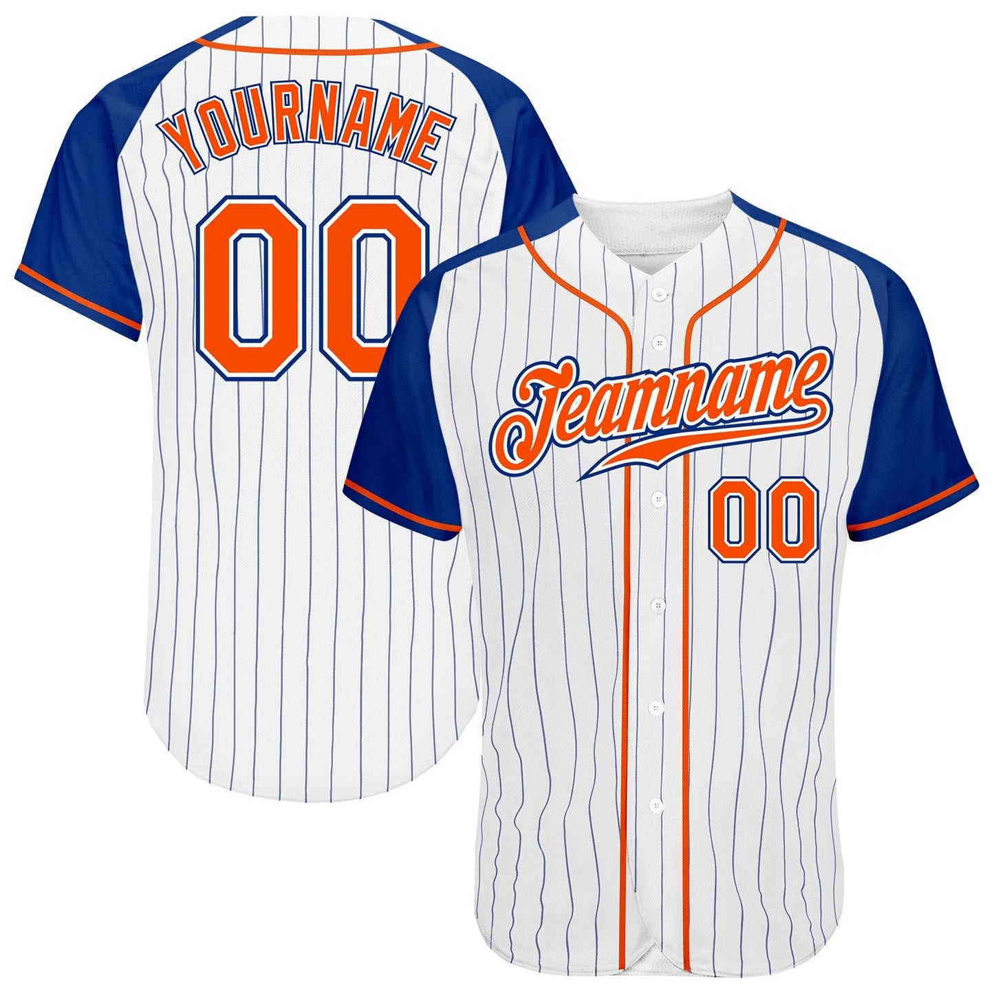 Custom White Royal Pinstripe Orange-Royal Authentic Raglan Sleeves Baseball Jersey baseball jersey product view 1