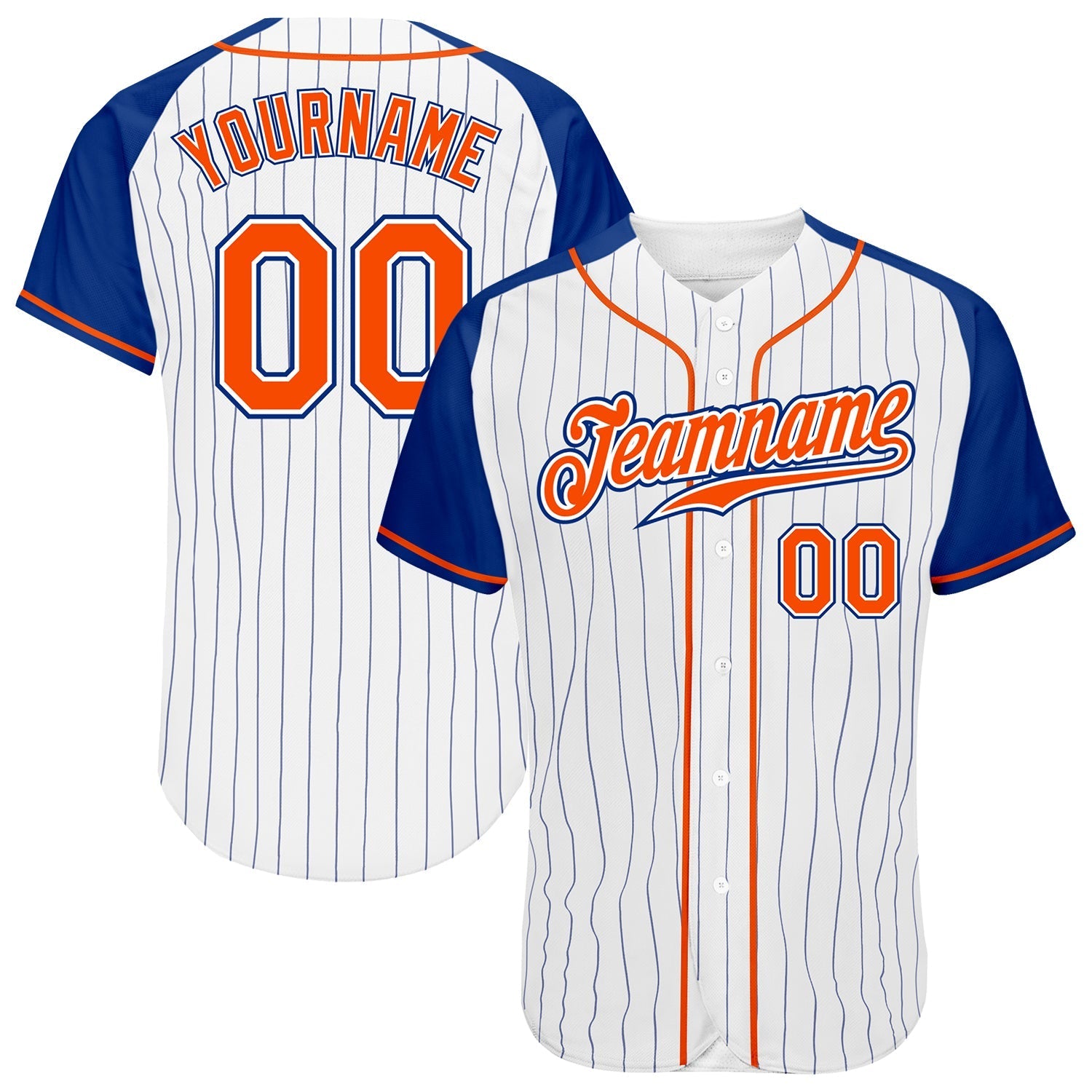 Custom White Royal Pinstripe Orange-Royal Authentic Raglan Sleeves Baseball Jersey baseball jersey product view 1