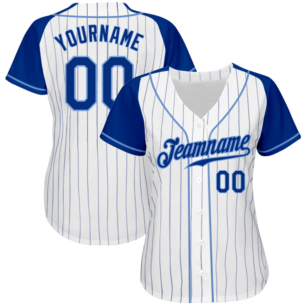 Custom White Royal Pinstripe Royal-Light Blue Authentic Raglan Sleeves Baseball Jersey baseball jersey product view 2
