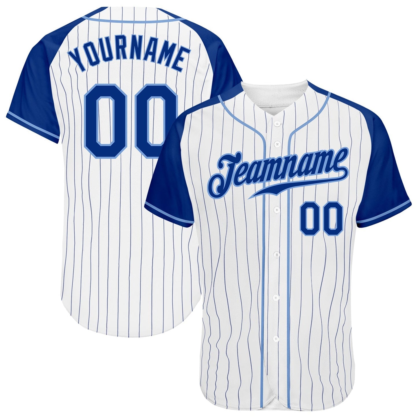 Custom White Royal Pinstripe Royal-Light Blue Authentic Raglan Sleeves Baseball Jersey baseball jersey product view 1