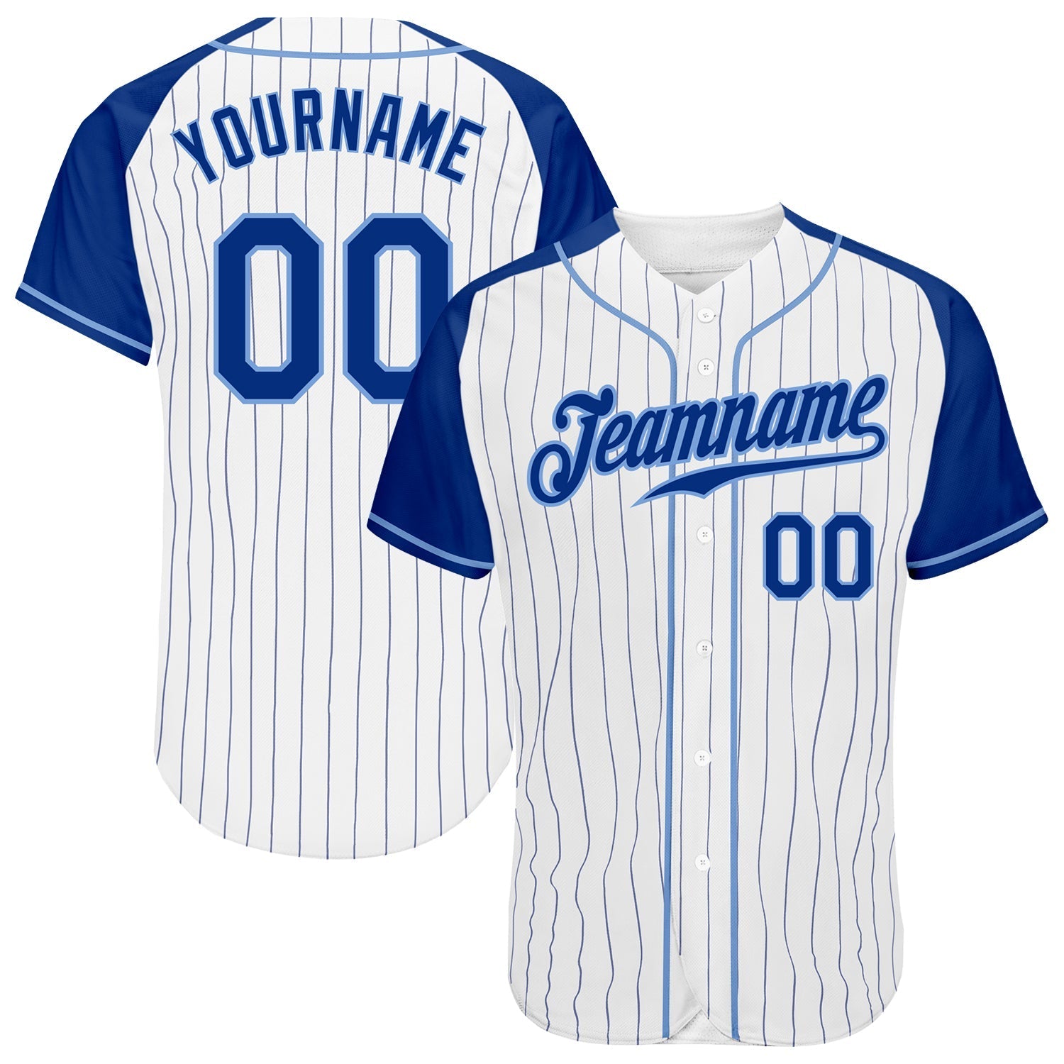 Custom White Royal Pinstripe Royal-Light Blue Authentic Raglan Sleeves Baseball Jersey baseball jersey product view 1