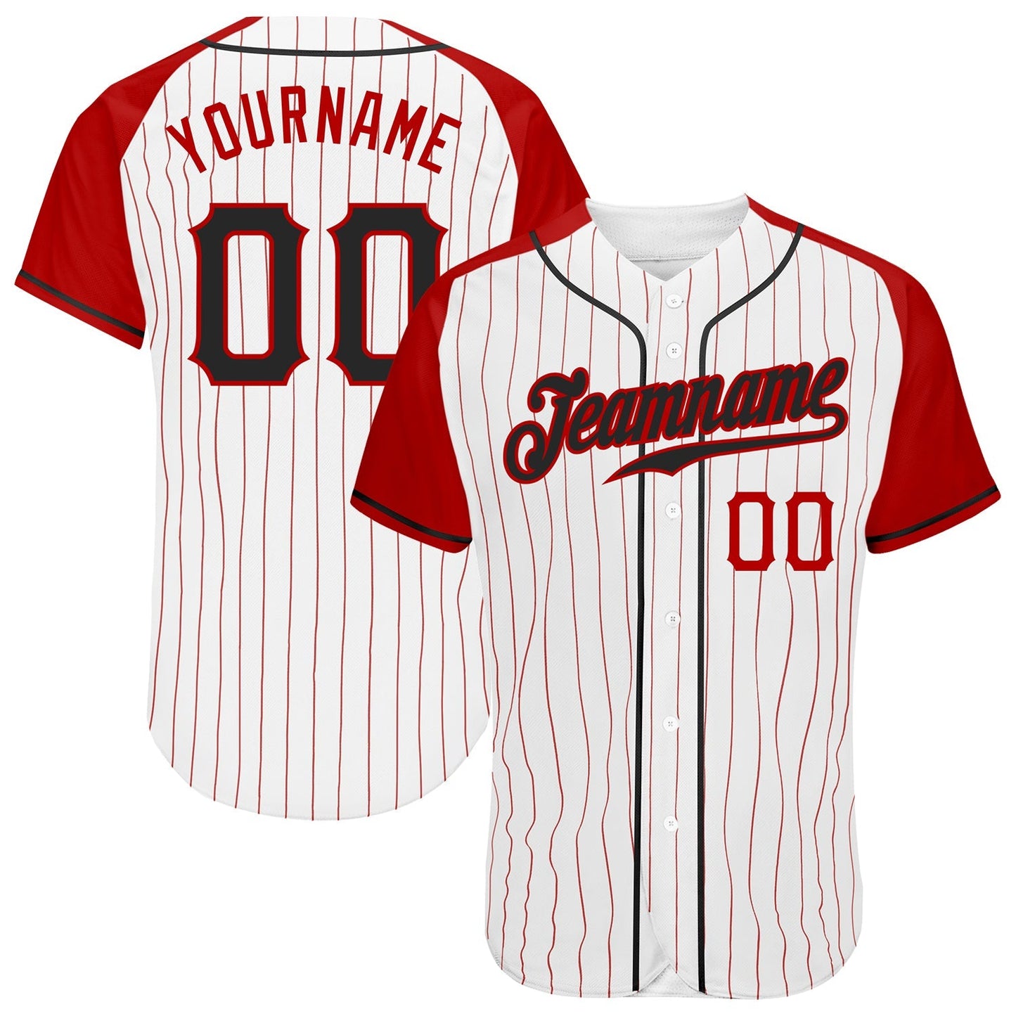 Custom White Red Pinstripe Black-Red Authentic Raglan Sleeves Baseball Jersey baseball jersey product view 1