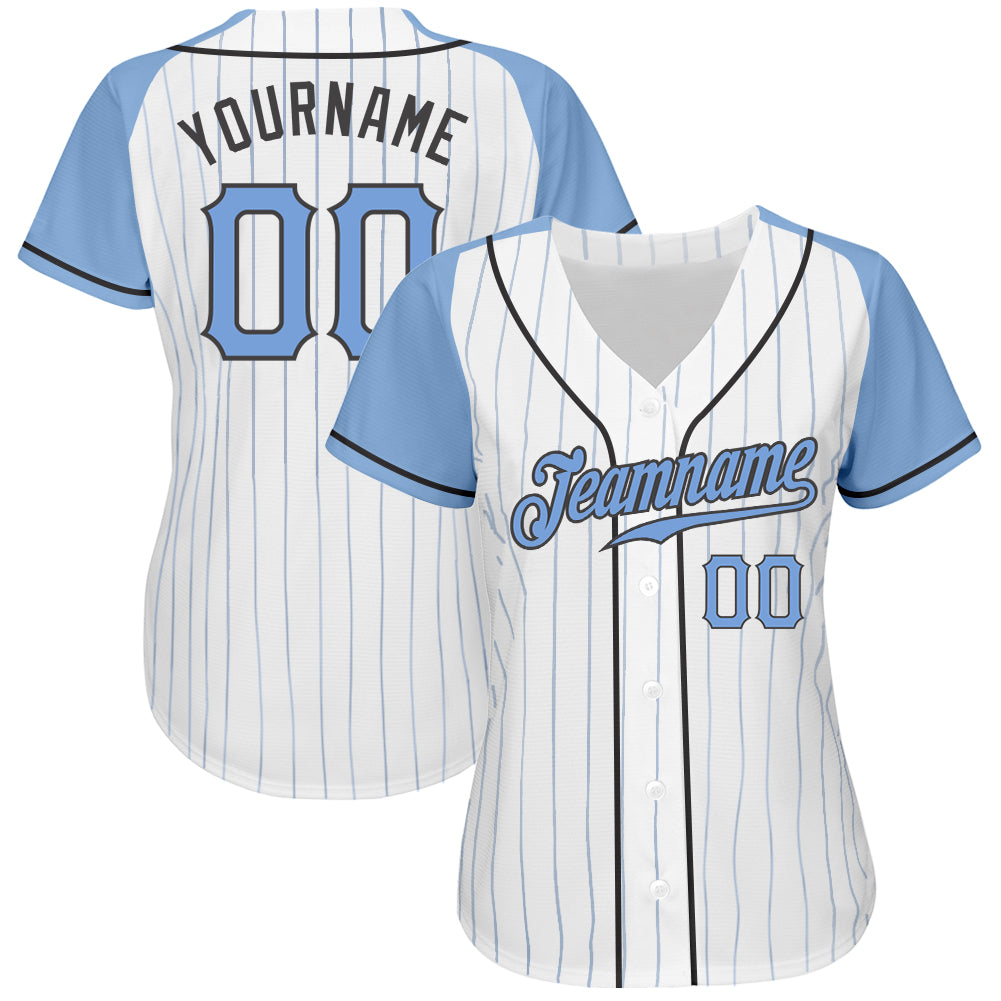 Custom White Light Blue Pinstripe Light Blue-Steel Gray Authentic Father's Day Raglan Sleeves Baseball Jersey baseball jersey product view 2
