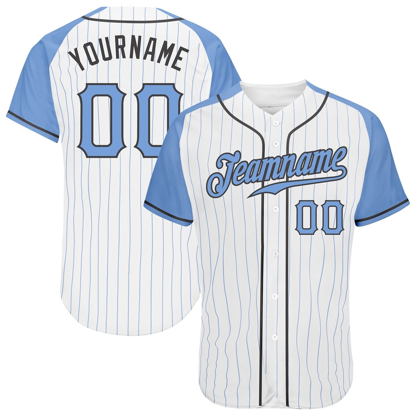 Custom White Light Blue Pinstripe Light Blue-Steel Gray Authentic Father's Day Raglan Sleeves Baseball Jersey baseball jersey product view 1