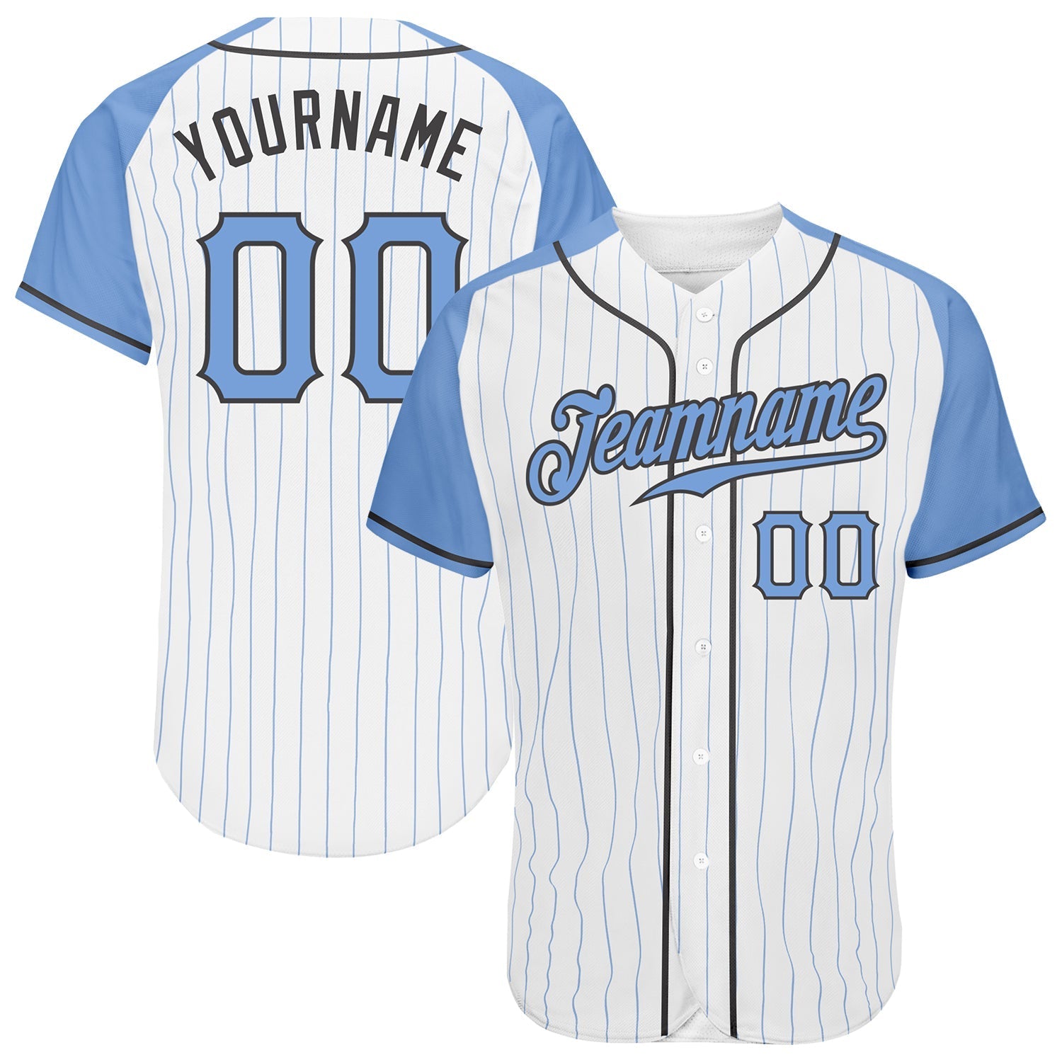 Custom White Light Blue Pinstripe Light Blue-Steel Gray Authentic Father's Day Raglan Sleeves Baseball Jersey baseball jersey product view 1