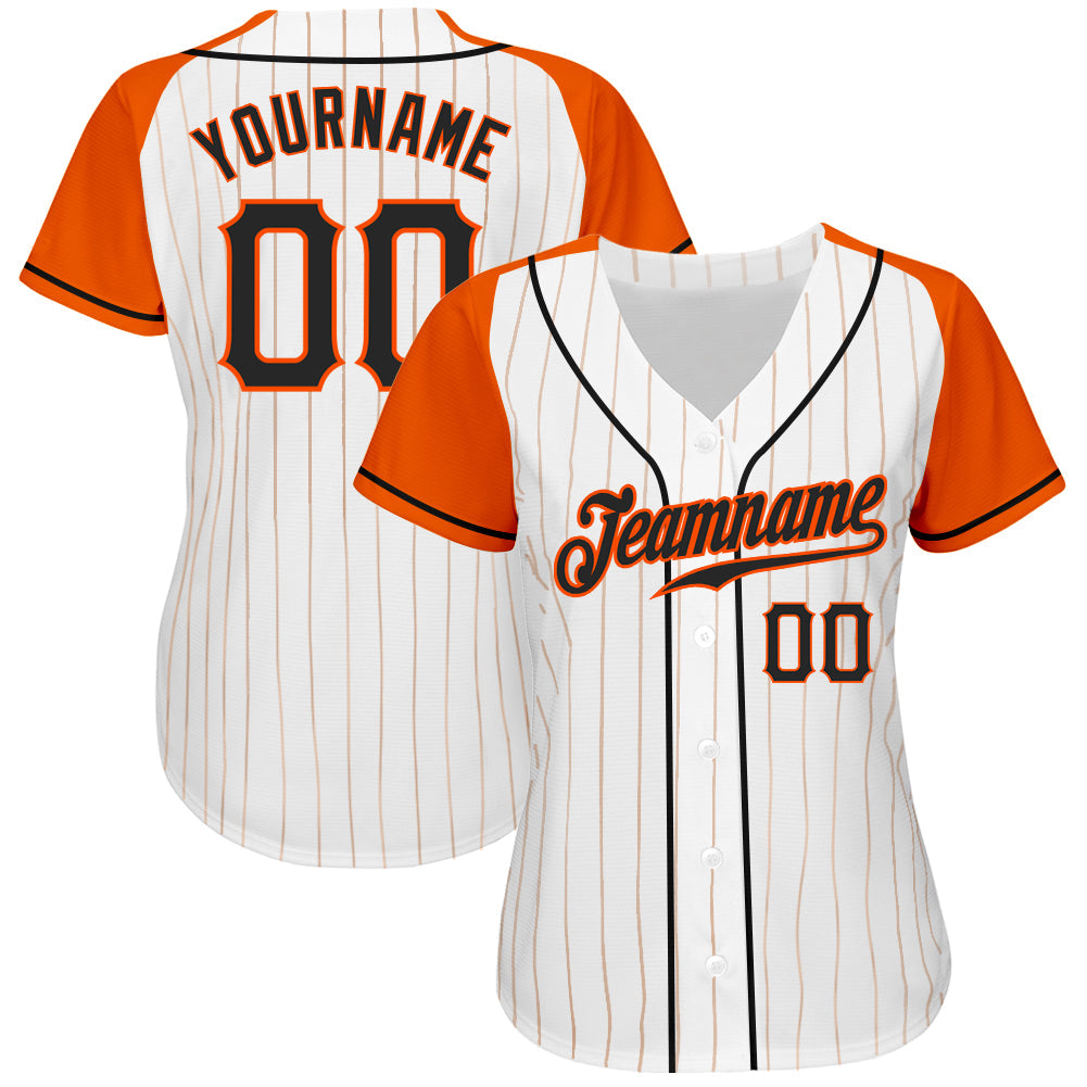 Custom White Orange Pinstripe Black-Orange Authentic Raglan Sleeves Baseball Jersey baseball jersey product view 2