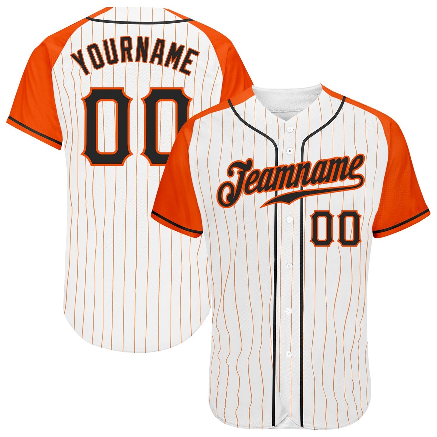 Custom White Orange Pinstripe Black-Orange Authentic Raglan Sleeves Baseball Jersey baseball jersey product view 1